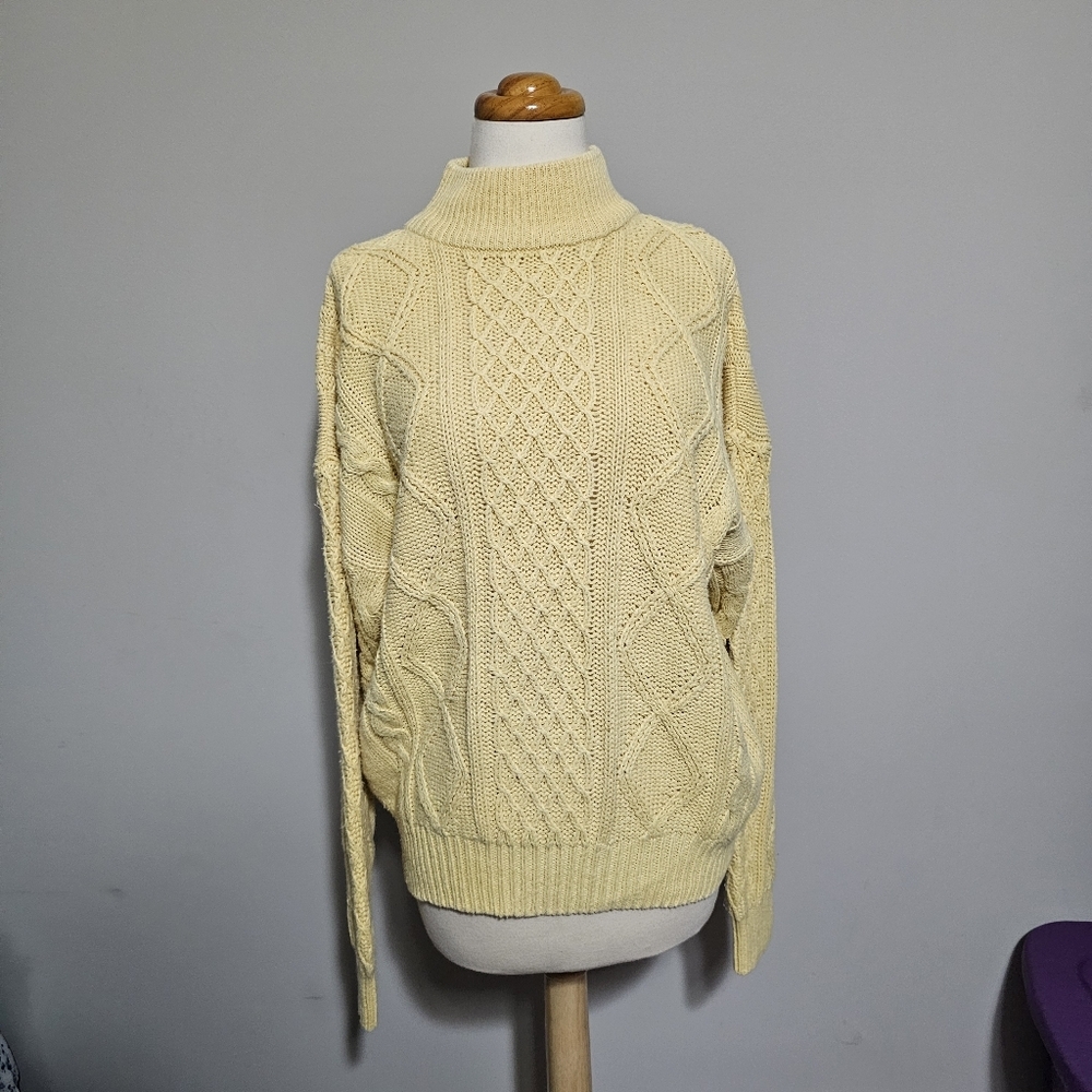 Vintage Avon Fashions Yellow Cable Knit Fisherman Sweater M